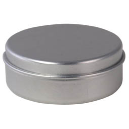 Süßstoffdosen: Pillendose; kleine, runde Stülpdeckeldose aus Aluminium.