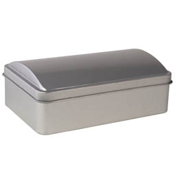 Metallboxen: Truhendose; rechteckige Stülpdeckeldose aus Weißblech.