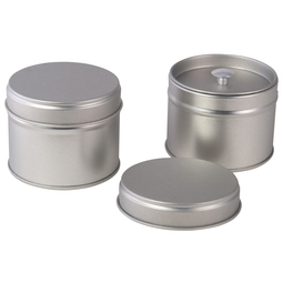 Themen: Mini Doppeldeckeldose für Tee. Runde Stülpdeckeldose, aus Weißblech, mit Innendeckel.