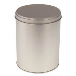 Metallboxen: Runde mittelgroße Dose - Klassiker - runde Medium-Stülpdeckeldos, blank, aus Weißblech.