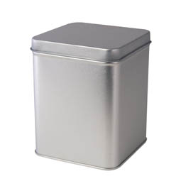 Vorratsbehälter: Klassiker Quadrat MINI; quadratische Stülpdeckeldose aus Weißblech.