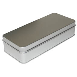Metallboxen: Klassiker Case; rechteckige Stülpdeckeldose blank aus Weißblech.