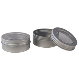 Metallschachteln: Royal Tin Mini; runde Schraubdeckeldose für Tee und Gewürze, mit Sichtfenster am Deckel aus Weißblech. - blank