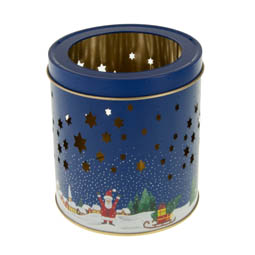 Teebeutelboxen: Teelichtdose blue; runde Stülpdeckeldose aus Weißblech mit ausgestanztem Sternenhimmel.