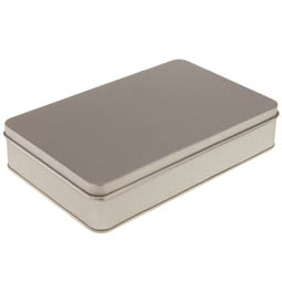 Weißblechverpackungen: Klassiker Rechteck Stülp; rechteckige Stülpdeckeldose aus elektrolytischem Weißblech. - blank