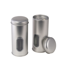 Kräuterdosen: Streuer 1-Loch für Gewürze; runde Stülpdeckeldose aus Weißblech, blank mit Sichtfenster und 1-Loch Streueinsatz aus Metall.