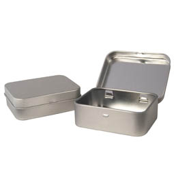 Rechteckige Dosen: Pillendose, Tablettendose »Mini Scharnier Silber« in silber metall, mit Scharnier, geöffnet und geschlossen  - auch für Mints geeignet