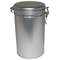 Metalldosen: Vorratsdose; runde Bügelverschlussdose aus Weißblech, z.B. für Kaffee.