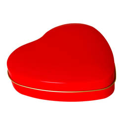 Herzdosen: Herzdose rot, Stülpdeckeldose aus Weißblech in Herzform.