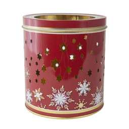 Themen: Teelichtdose rot; runde Stülpdeckeldose aus Weißblech mit Sternenhimmel -Ausstanzung.