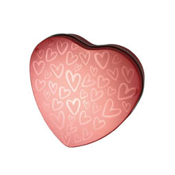 Sonderformen: Stülpdeckeldose in Herzform mit modernem Herzchenprint in sanftem Rosa. Ansicht geschlossen