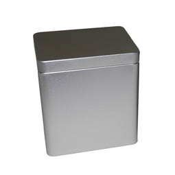 Blechverpackungen: Metallverpackung - rechteckige Stülpdeckeldose aus Weißblech.