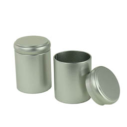 Vorratsdosen: Runde mittelgroße Dose - Klassiker - runde Medium-Stülpdeckeldos, blank, aus Weißblech.