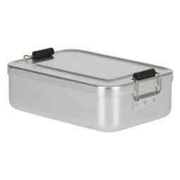 Snackdosen: Lunchbox aus Aluminium mit verschließbarem Deckel.
