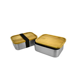 Rechteckige Dosen: Edelstahl Lunchbox Bambus XL