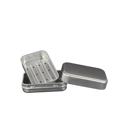 Aluminiumbehälter: rechteckige Stülpdeckeldose blank mit Abtropfschale; Abmessung: 98x66x35 mm aus Aluminium, 