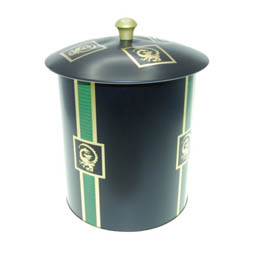 Aromadosen: Dose Tee Dragon Maxi, für Tee; große, runde Stülpdeckeldose, grün, bedruckt, Drachenmoptiv, aus Weißblech mit Deckelknopf.