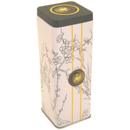 Aromadosen: Tee Garden Yin, Dose für Tee; lange, quadratische Stülpdeckeldose, weiß/grün, bedruckt, aus Weißblech.