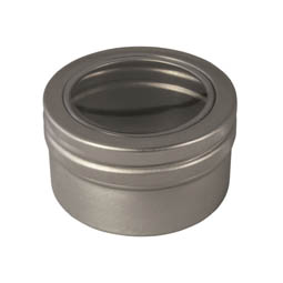 Seifendosen: Dose,30 ml, aus Aluminium mit Schraubdeckel und Sichtfenster; runde Schraubdeckeldose, mit Schutzlack.