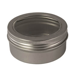 Cremedosen: Dose,80 ml, aus Aluminium mit Schraubdeckel und Sichtfenster; runde Schraubdeckeldose, mit Schutzlack.