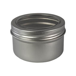 Seifendosen: Dose,110 ml, aus Aluminium mit Schraubdeckel und Sichtfenster; runde Schraubdeckeldose, mit Schutzlack.
