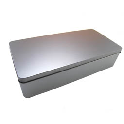 Metallboxen: Stollendose, Schmuckdose - rechteckige Scharnierdeckeldose 320x155x75 mm aus Weißblech.