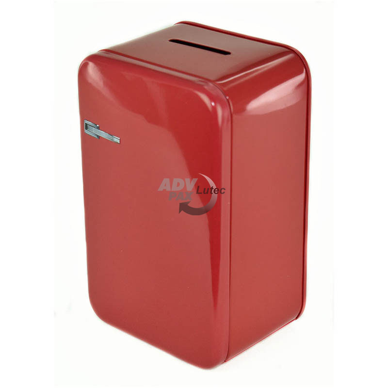 Spardose Retro-Kühlschrank aus Weißblech, rot