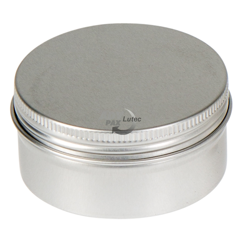 Aludose, Runde Schraubdeckeldose aus Aluminium; mit Compound; blank