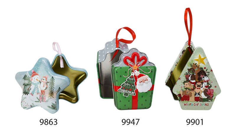 Wiederverwendbarer Baumschmuck aus Metall zum Befüllen in Stern-, Geschenk- und Weihnachtsbaumform mit weihnachtlichen Motiven