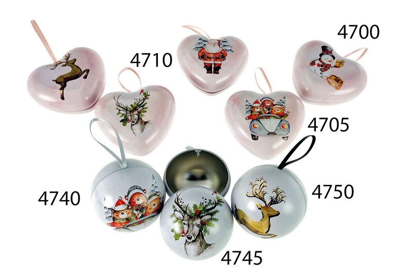 Wiederverwendbarer Baumschmuck aus Weißblech zum Befüllen mit verschiedenen weihnachtlichen Motiven und Aufhängung