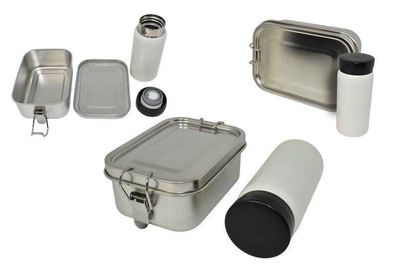 Lunchbox Set aus Edelstahl mit passender Trinkflasche von ADV PAX Lutec als langlebiger Werbeartikel und Mitarbeitergeschenk
