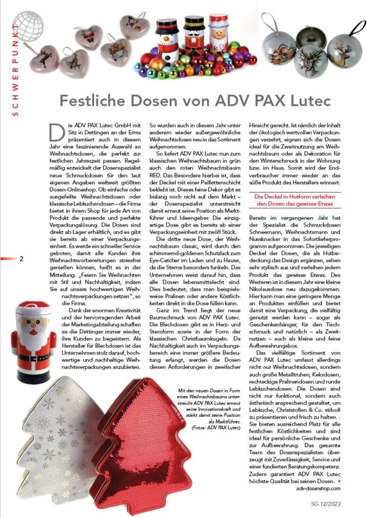 Festliche Dosen von ADV PAX Lutec