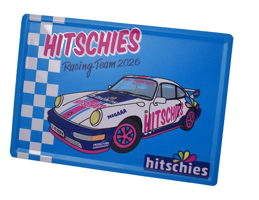 Hitschies Blechschild „Racing Team 2026“ – hochwertiger Digitaldruck auf elektrolytischem Weißblech