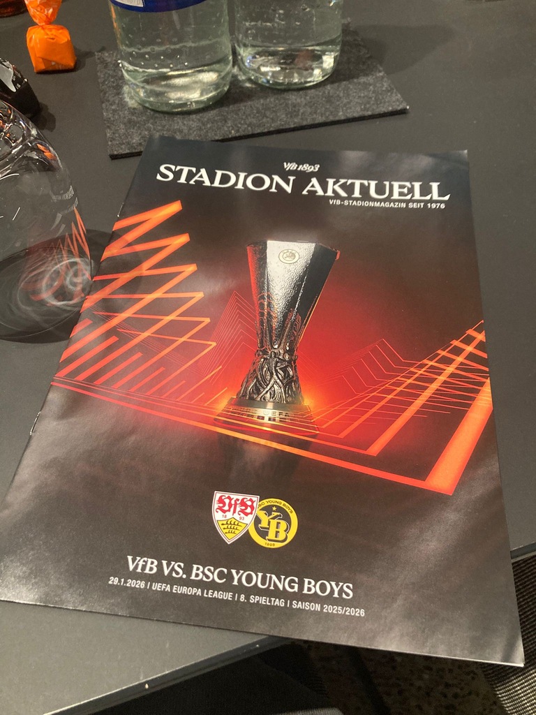 ADV PAX Lutec Teamabend Europa-League Stuttgart 2026, Stadionheft VfB Stuttgart vs. Young Boys Bern, Weißblechdosen Spezialist