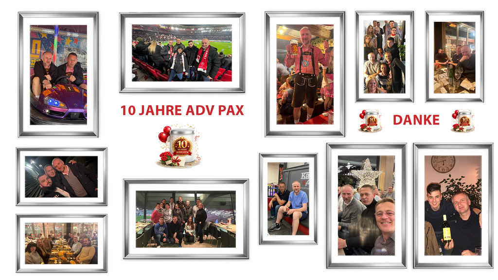 Fotocollage zum 10-jährigen Mitarbeiterjubiläum mit Rückblick auf die Zeit bei ADV PAX Lutec GmbH