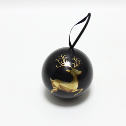 Unsere Produkte: Christbaumkugel, Weihnachtsbaumschmuck, Weihnachtsdose: Kugelform mit Motiv Rentier gold auf schwarz