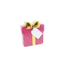 Sonderformen: Schmuckdose Geschenkdose pink mit goldener stilisierter Schleife, Weißblechdose Draufsicht stehend