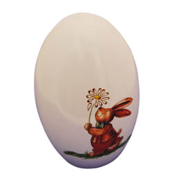 Dekodosen: Osterei-Dose als Geschenkverpackung. Stülpdeckeldose aus Weißblech, Ei stehend, mit Oster-Dekor, Hasen-Motiv.